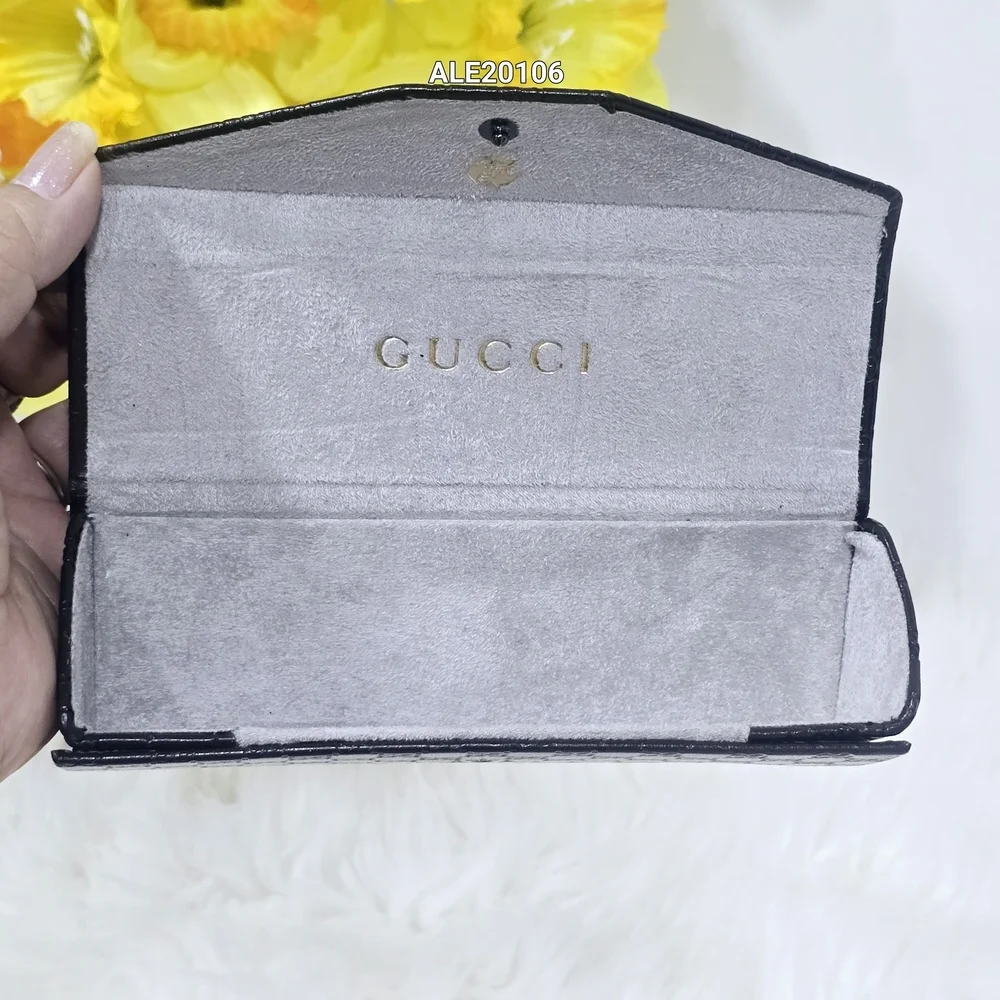 Gucci Brown Vintage pyramid Sunglass case Gucci monograms leather engraved.